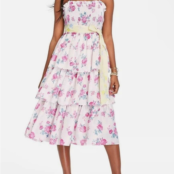 Loveshackfancy Elise Smocked Tiered Dress Womens Target Floral Ivory Pink - Picture 4 of 6